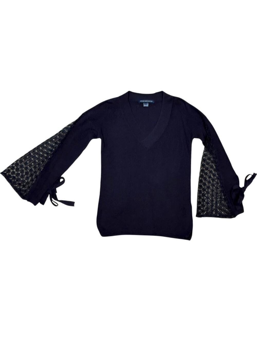 FCUK French Connection Navy Blue Lace Panel Bell Sleeve Oversized Sweater XS
